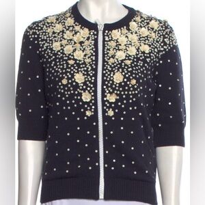 Michael Kors Navy Sweater with Sequin and Floral Embellishment